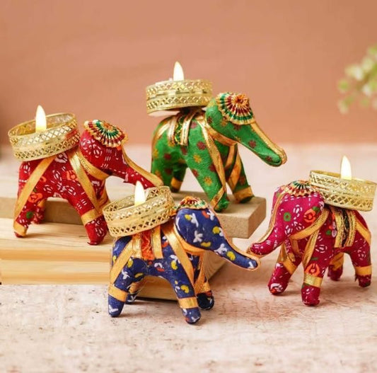 Rajasthani Elephant Tea Light Candle Holder (Pack of 4)